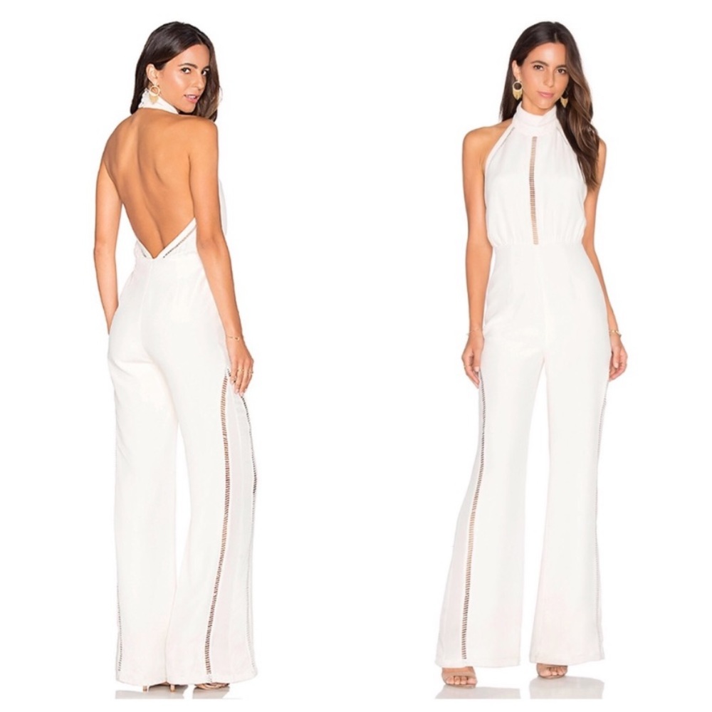Misha Collection White Jumpsuit w/ Lace Insets